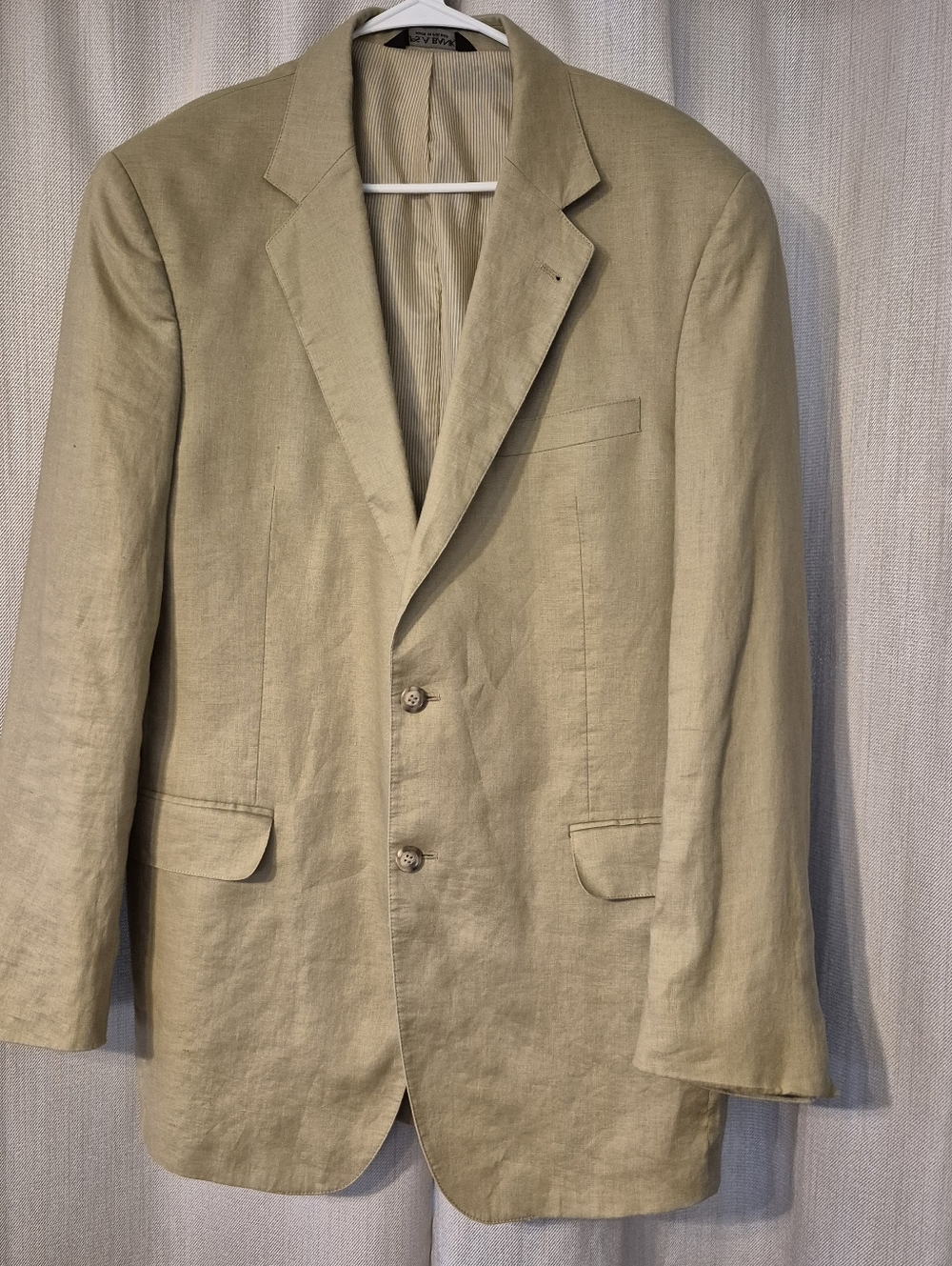 Jos A Bank Sport Coat Mens 44L 100% Linen Tan Khaki Blazer Natural Fibers, Lined